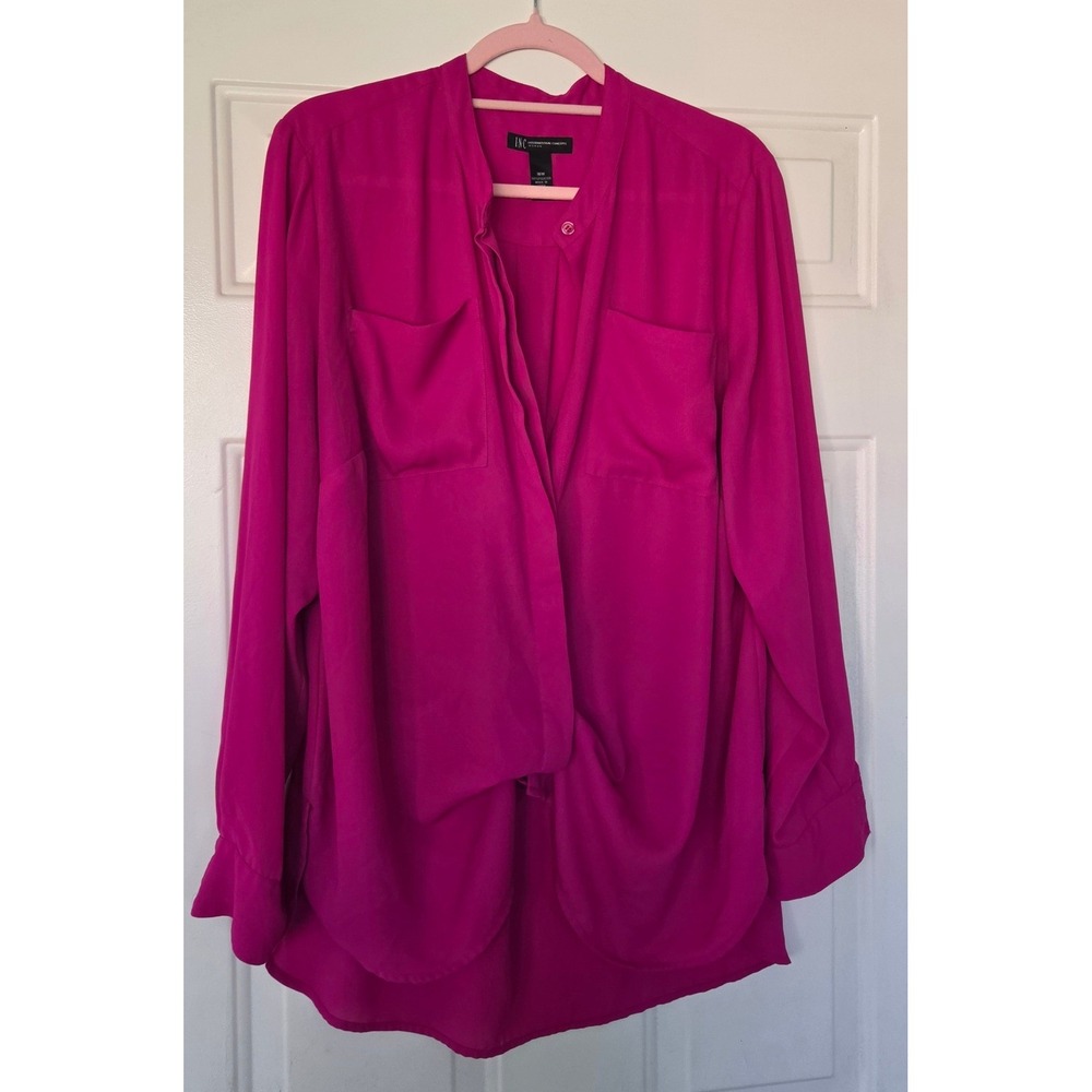 INC International Concepts Pink Button Down Blouse Top 16W Fuchsia High Low
